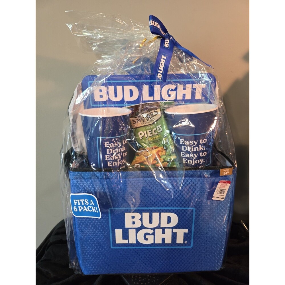Bud Light 6 Pack Cooler Gift Set with Cups and Snyders Pretzels Blue New